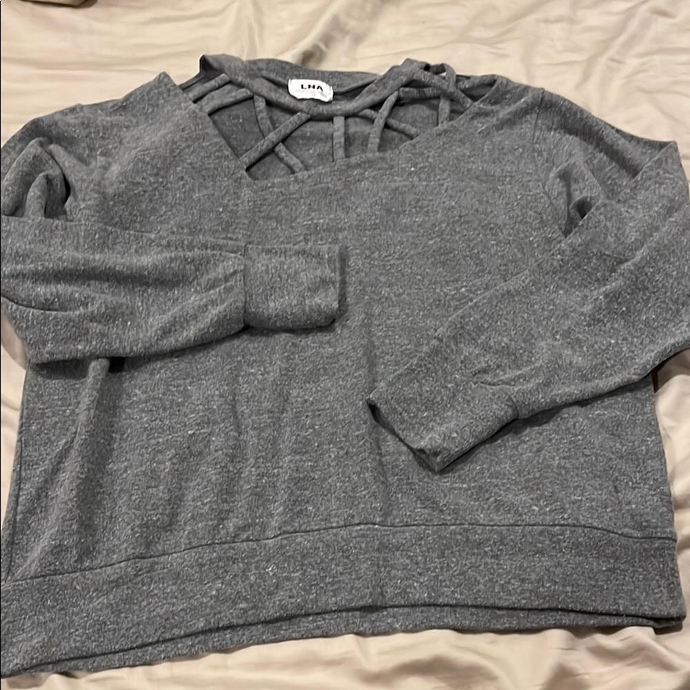LNA Charcoal Crisscross V-Neck Sweater